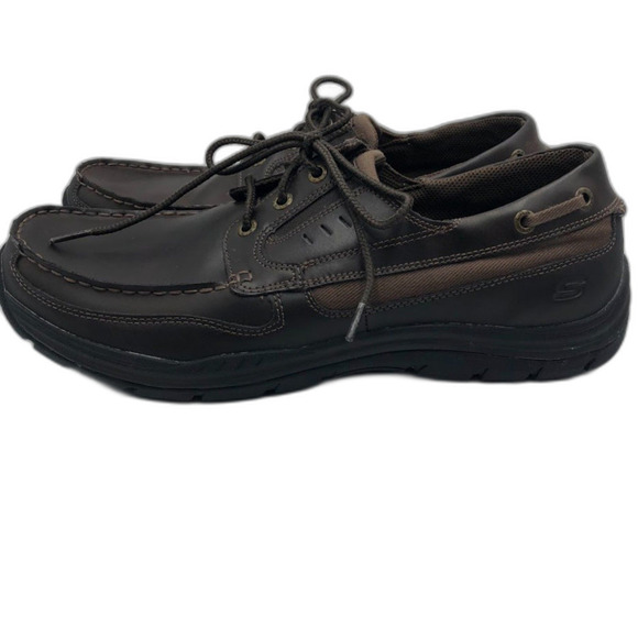 Skechers Relaxed Fit Mens Brown Leather Lace Up Casual Shoes Memory Foam Size 13 - Picture 1 of 13